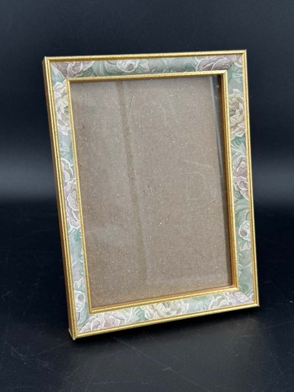 Vintage 5x7 Picture Frame Rose Floral Inlay Gold Tone Cottage Grandmillennial